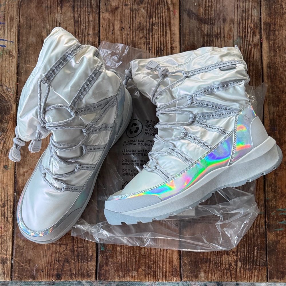 LANDS END Silver Iridescent Winter Boots